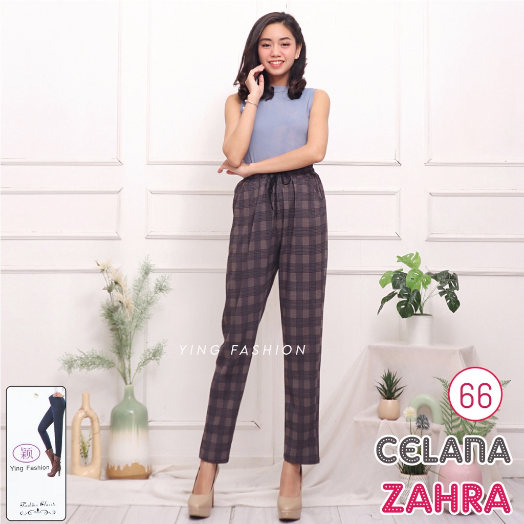 CELANA YING # 66 / CELANA PANJANG WANITA / TARTAN PANTS / celana casual / CELANA SALUR BAHAN KARET / CELANA YING FASHION