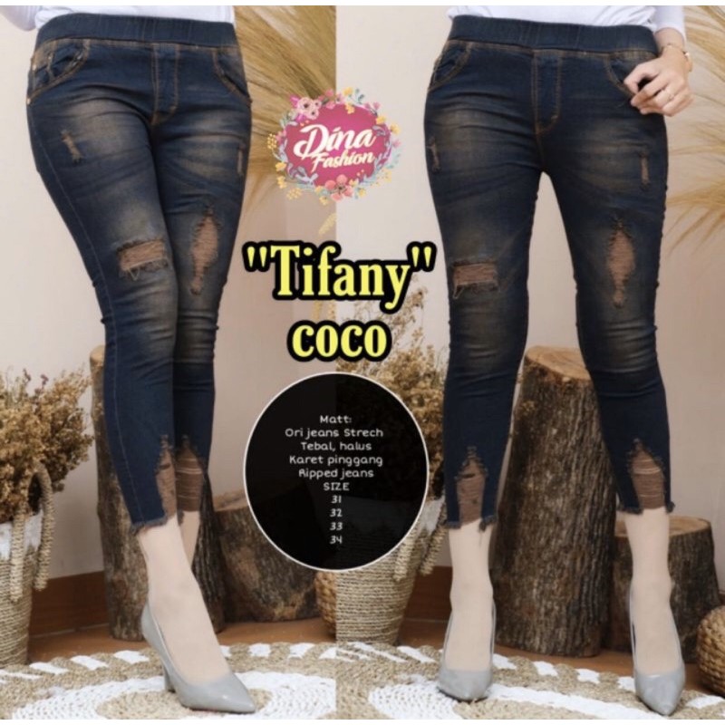 (27-38) Tifany jeans 7/9 sobek tidak tembus / jegging jeans sobek tidak tembus