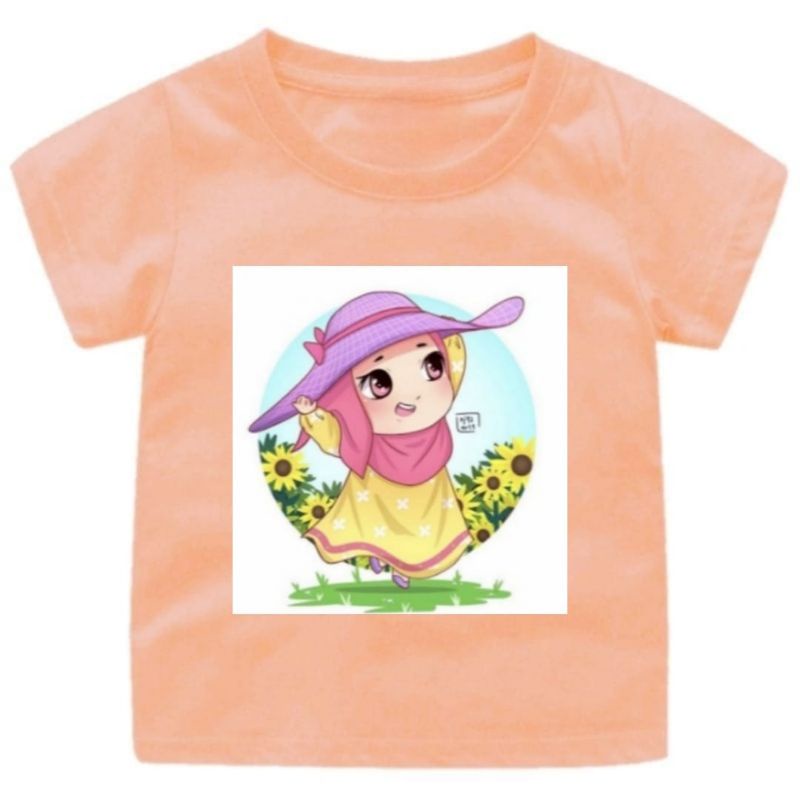 Baju kaos anak cewek viral 1-12Tahun motif hijab topi/pakaian anak perempuan kekinian