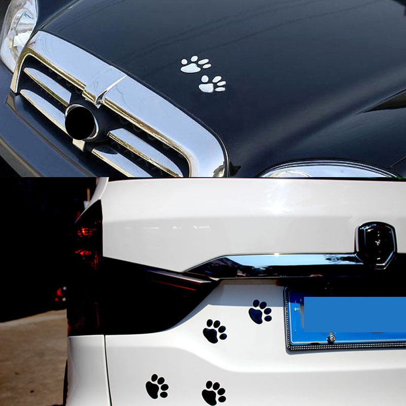 2pcs Keren Stiker Mobil Desain paw 3d Hewan Anjing Kucing Beruang Kaki Cetak Jejak Kaki Stiker Mobil Perak Emas Aksesoris Mobil