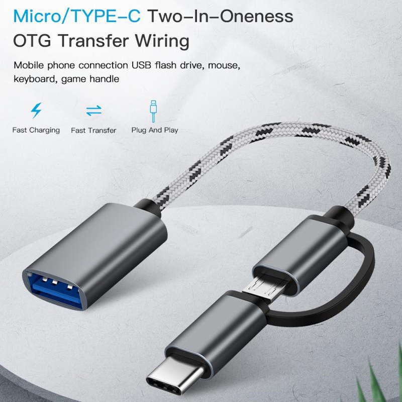 2 In 1 OTG Transfer Wiring USB To Micro USB Type C Braided Nylon Cables Data Sync Converter Electronic Accessories