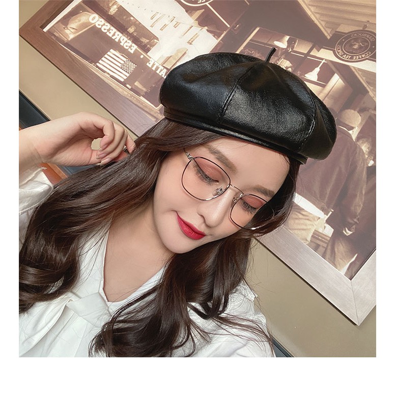 BELT topi beret kulit pu leather baret topi mangaka komikus korea jepang import