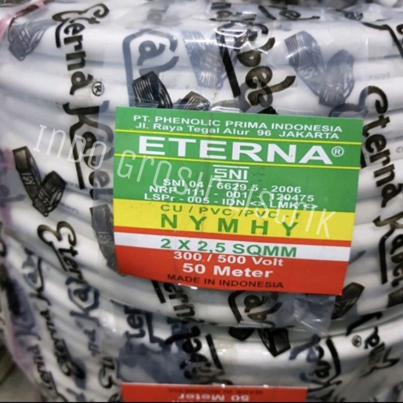 Kabel Serabut 2x2.5 NYYHYO Eterna Per Meter Kabel Listrik 2x2,5 NYMHYO (Potongan) Kabel 2x2.5 Serabu