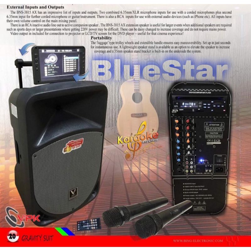 Speaker Portable Wireless VPK BNS 3815 AX With DVD Original 15 inch