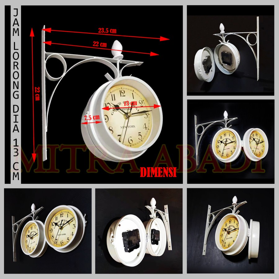 Jam Antik Dinding Stasiun Cafe Lorong Jalan Vintage Model 2 Sisi