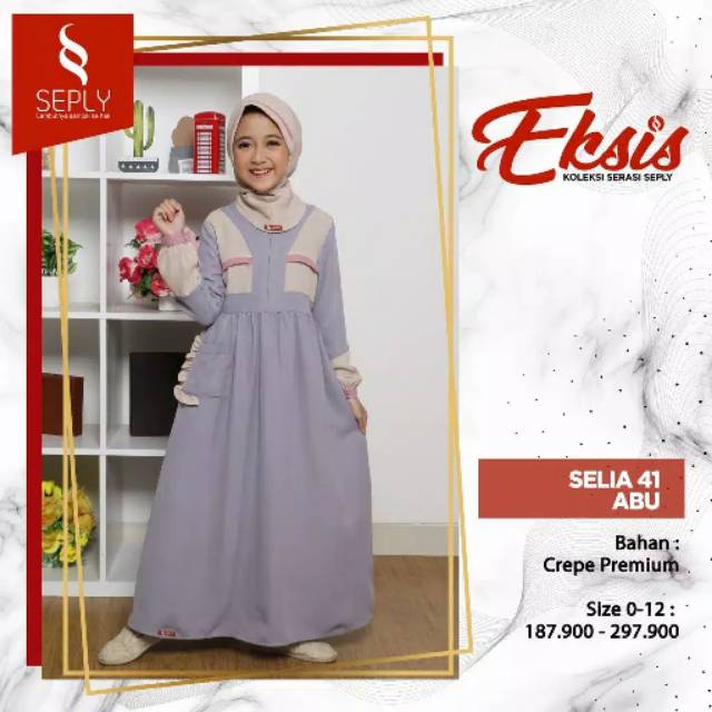 Set Gamis Anak Seply Eksis Selia 41 Abu