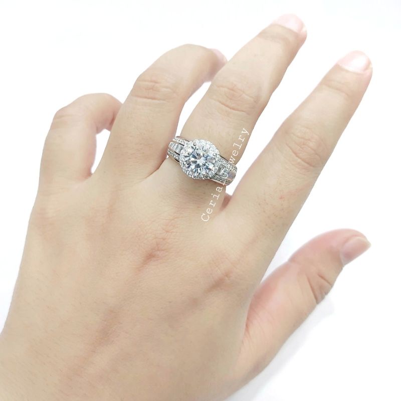 Cincin Perak Asli Silver Wanita 925 Lapis Emas Putih Model Diamond/Berlian - Perhiasan Perak Wanita