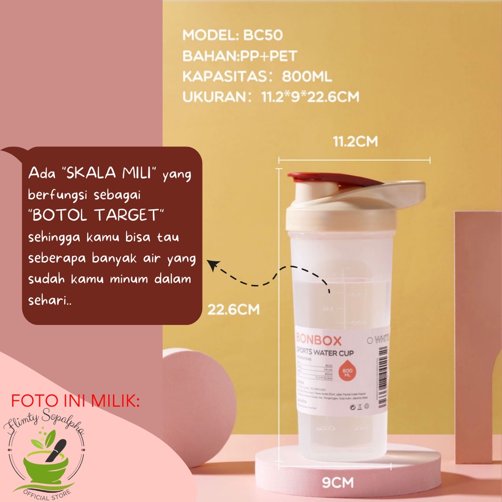 Botol Minum Shaker Premium Mixing Ball 800ml Travel Minimalis Estetik Portable Bahan Food Grade Skala Presisi Desain Penutup Ganda