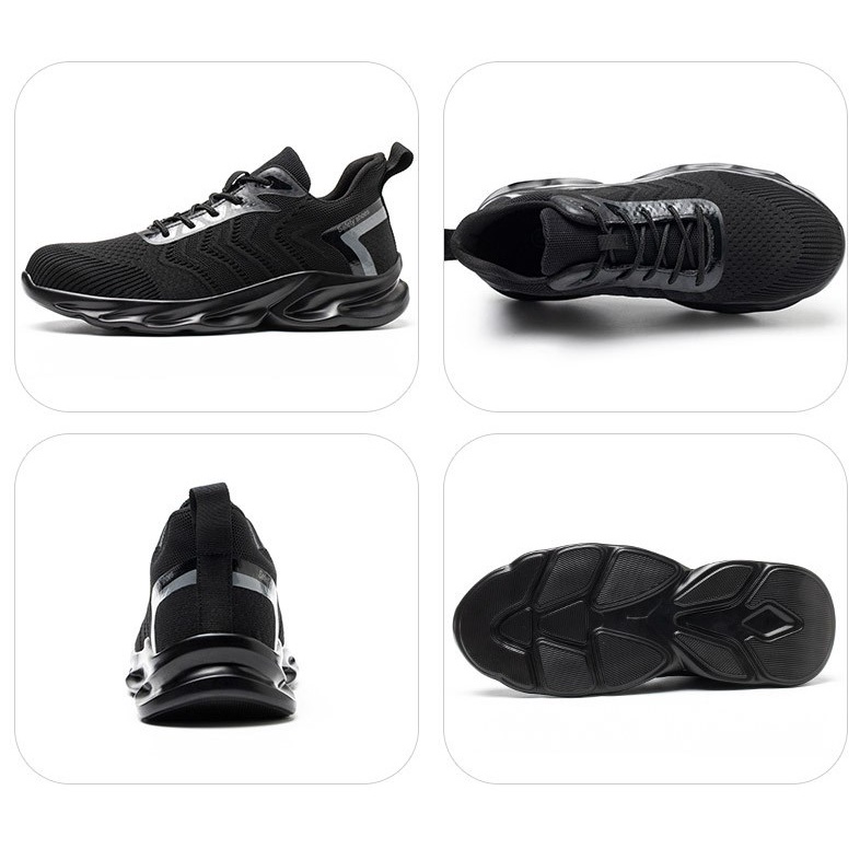 Sepatu Sneakers Safety shoes hitam sporty pria dan wanita ringan Lapisan besi di ujung ada big size ukuran jumbo besar V5