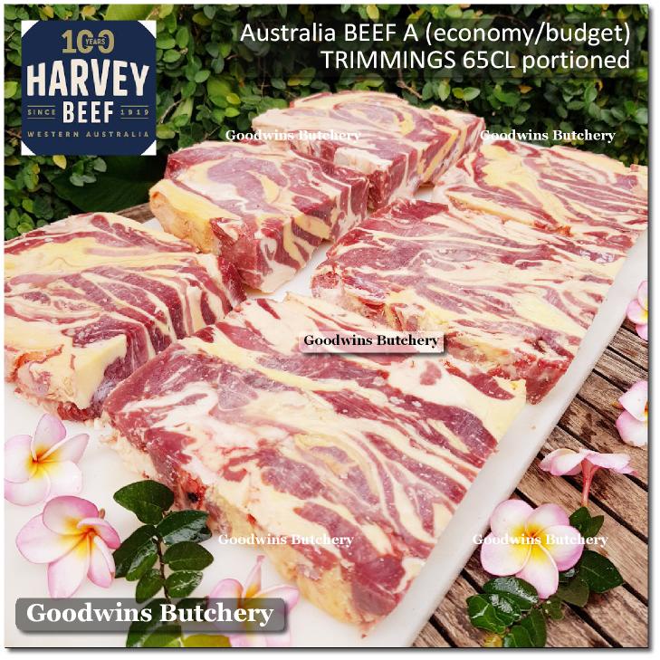 

1.3kg Beef TRIMMINGS 65CL DAGING SAPI TETELAN Australia A (economy budget) HARVEY frozen PORTIONED BLOCK