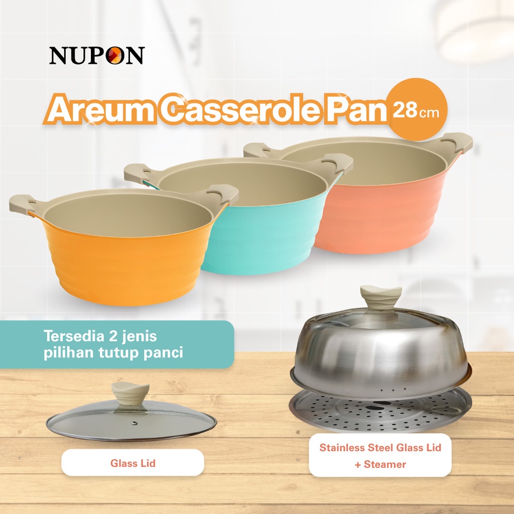 Cassrole Ceramics Nupon 28cm - Cassrole Areum NuponPanci Masak Induction Bottom Free Tutup Kaca