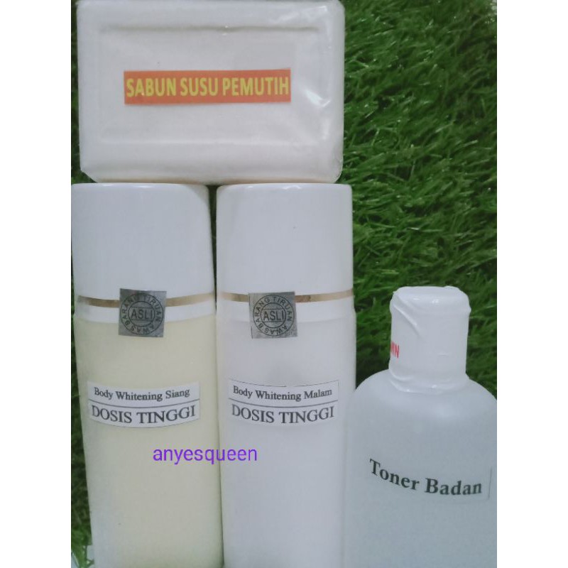 HB dosis tinggi siang+ malam+ sabun pemutih+ toner pemutih badan
