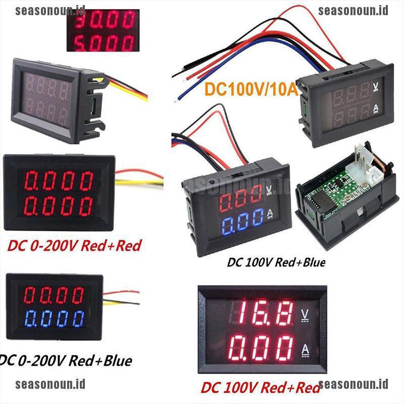 【sea】DC 0-100V 10A 3/4 Bit Voltmeter Ammeter Red Blue LED Amp Wires New