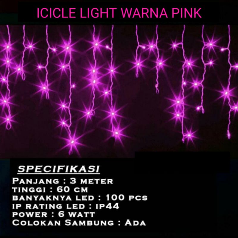 Lampu Tirai LED Icicle Light / Lampu Dekorasi Tumbler Tirai 3.5 x 0.5 Meter