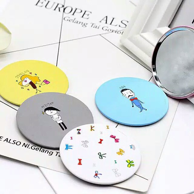 Cermin Kaca Bulat Kecil Dandan Rias Motif Kartun Lucu Murah Make Up Kosmetik Cosmetic-3
