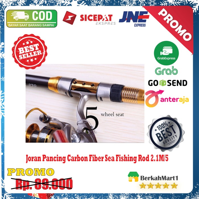 Joran Pancing Carbon Fiber Sea Fishing Rod 5 Segments 2.1M