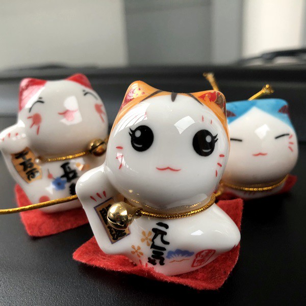 Kucing Maneki Neko Chibi MINI 5 in 1 Bahan KACA Boneka Miniatur Pajangan Mobil