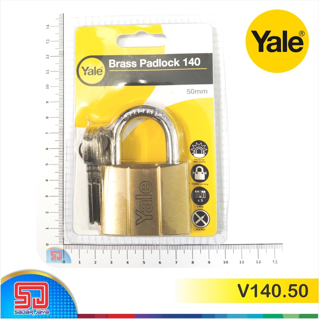 Yale V140.50 Gembok Kuningan 50mm Padlock Brass Material Hardened Steel