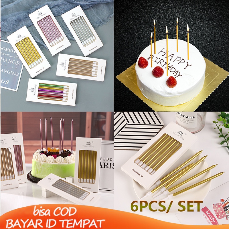 COD❤️6PCS/ SET Lilin Pensil  Dekorasi Pesta Ulang Tahun Lilin Panjang Birthday Hadiah Ulang Tahun Impor Murah