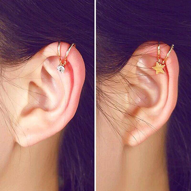 Anting Klip Korea Dari Klip Telinga Kreatif Berlian Tunggal Anting Berbentuk U Bintang