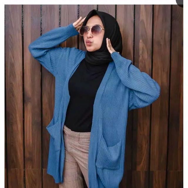 Syasweater - CARDIGAN PANJANG WANITA BELLE OVERSIZE Cardigan Wanita-Denim