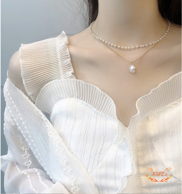 Fashion Retro,Mutiara,Logam,Gaya Korea Kunci,Multilayer Liontin,Wanita,Rantai Emas Kalung,Perhiasan Aksesoris