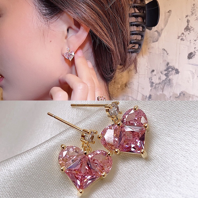 Anting Tusuk Motif Hati Warna Pink Untuk Wanita