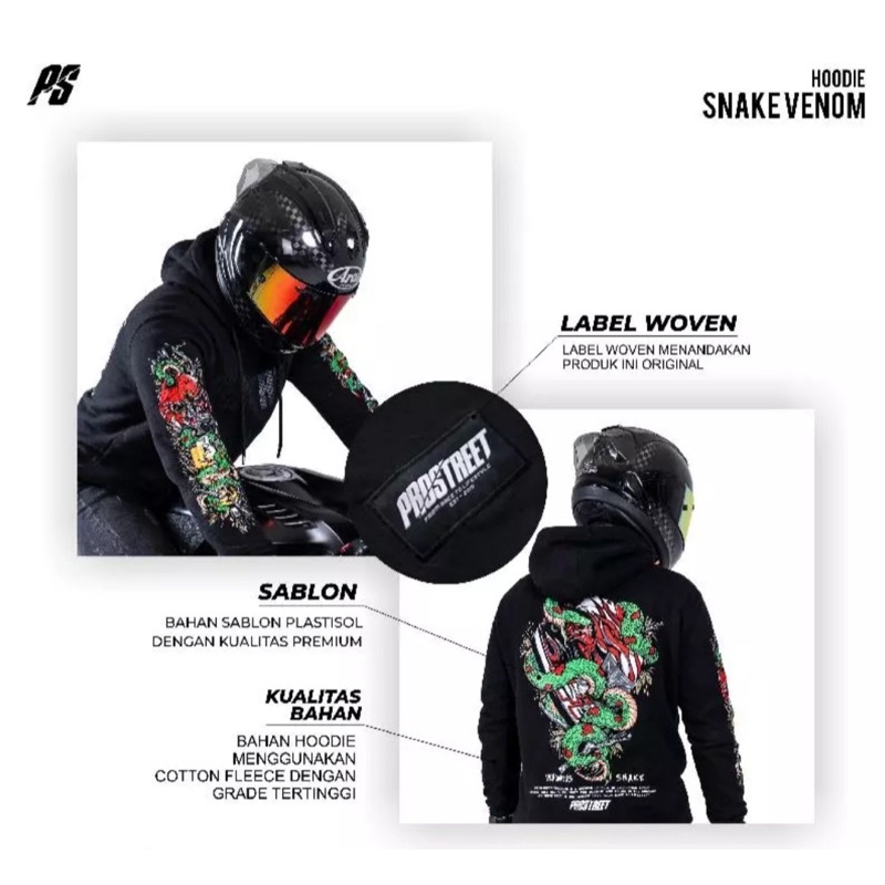 HOODIE PROSTREET SNAKE VENOM BLACK NEW ORIGINAL