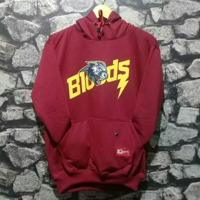 Jaket Sweater Bloods Maroon Roar Murah/Hoodie Jumper Distro Premium - Merah, Xl