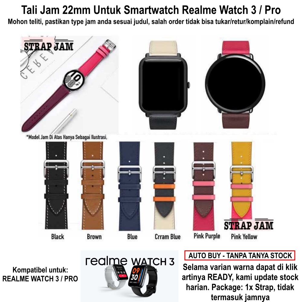 Tali Jam Realme Watch 3 / Pro 2022 - Strap 22mm Kulit Fashion Leather Stylish