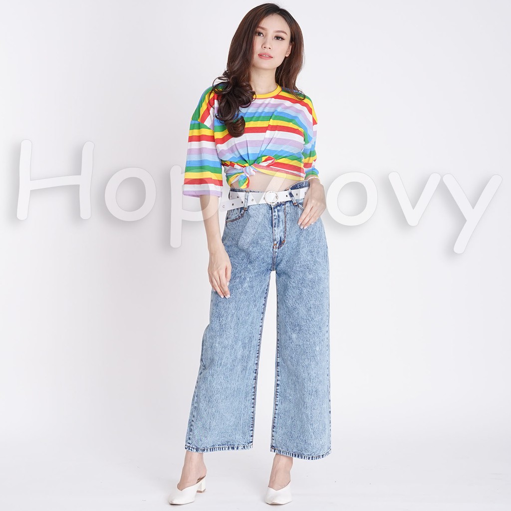 HOPYLOVY - Celana Jeans Boyfriend Wanita Model Kulot Snow Acid Asterada-2