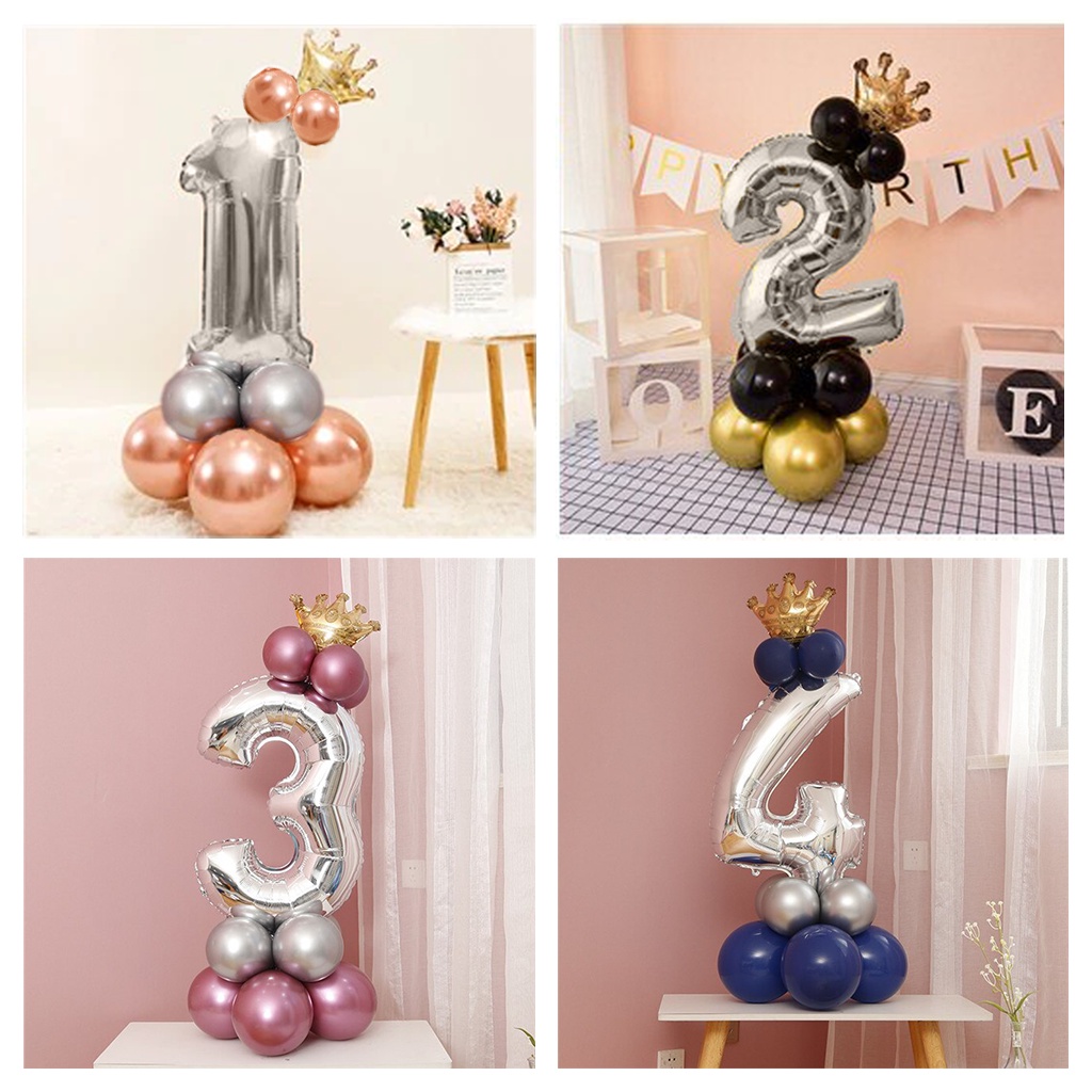 [MINI SET] Birthday Paket CHROME ANGKA JUMBO SILVER STAND Dekorasi Balon Hiasan Pesta