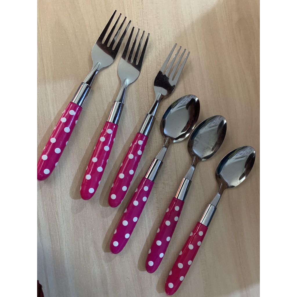 Sendok makan - sendok Garpu Polkadot - Sendok Polkadot - Sendok Stainless food grade isi 6 pcs