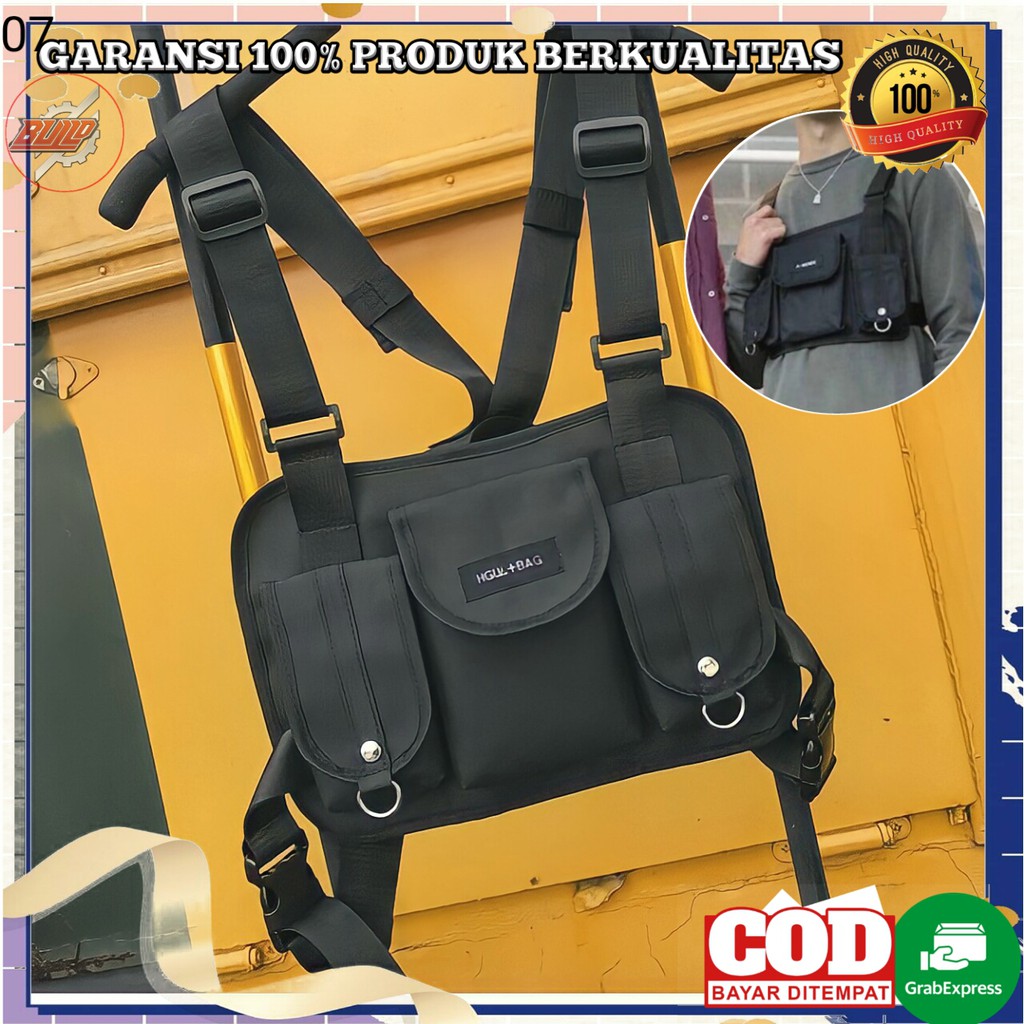 tas ransel dada bahu pinggang perut taktis rompi unisex waistbag waist bag serbaguna tactical fashio