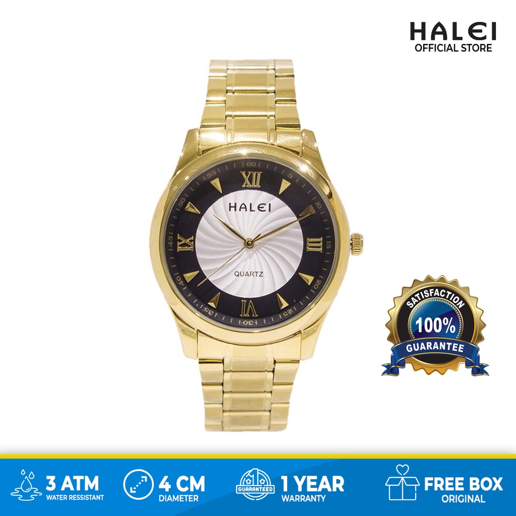 Premium (RRW) Gaya Mewah Sambut Lebaran Jam Tangan Pria Halei Klasik Gold Emas 489 M Original