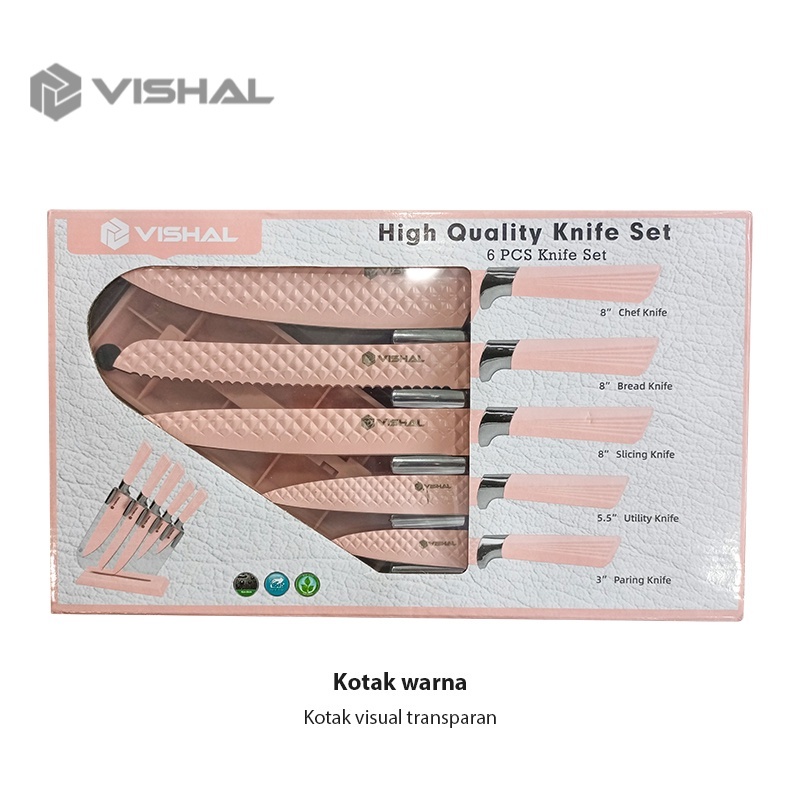 VISHAL Knife Diamond Set 6 in 1 Cookware Pisau Dapur Anti Lengket / Tempat Pisau VS-1845