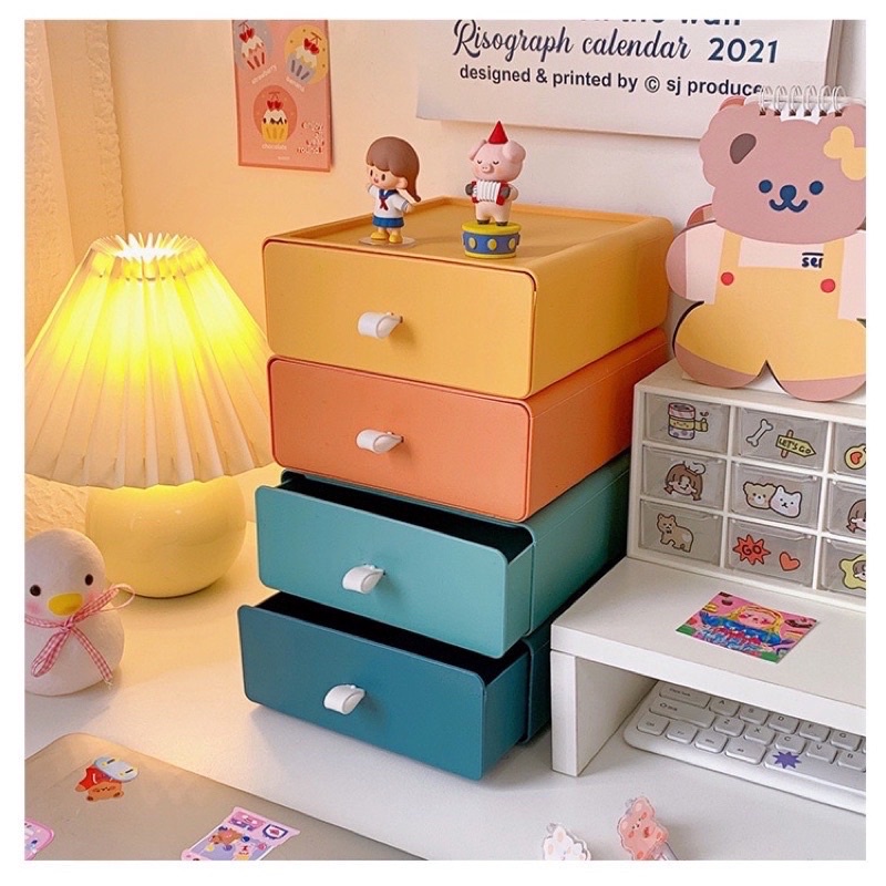 portable drawer stackable colorful cute drawer laci susun meja desk organizer