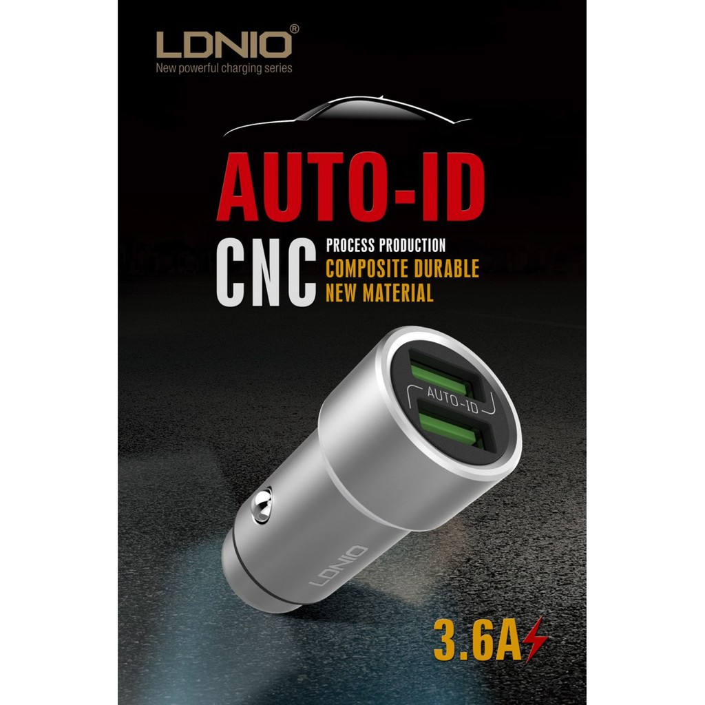 LDNIO C302 - Zinc Alloy 3.6A 2-Port USB Car Charger