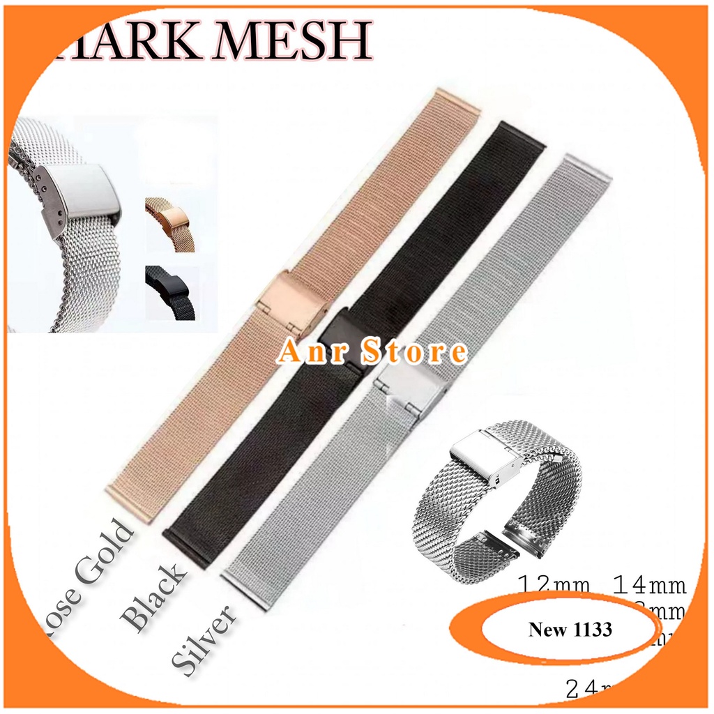 Tali Jam Tangan Rantai Pasir Shark Mesh Rantai Rante Stainless Strap 12 sd 24 mm