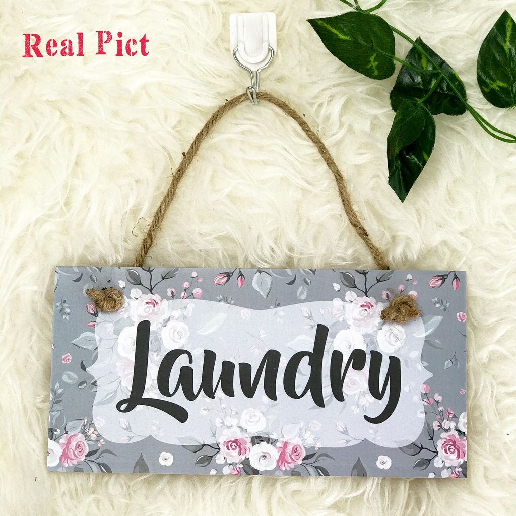 TENNESY PAJANGAN PINTU HIASAN DINDING GANTUNGAN TALI SIGN SHABBY FLOWER 20x10CM DEKORASI DINDING KAMAR TIDUR RUMAH