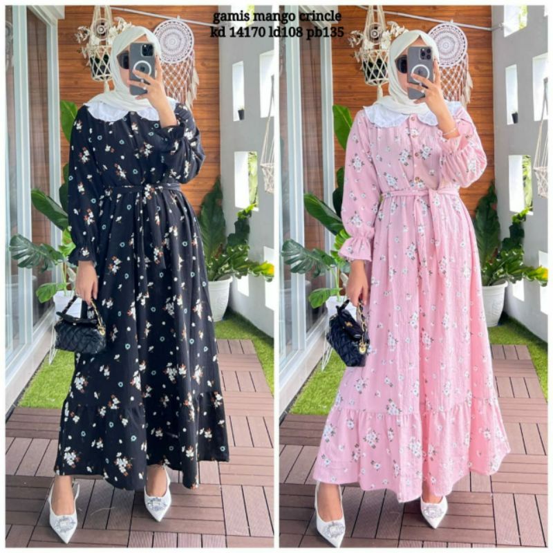 Floral Maxy, GAMIS CRINCLE CANTIK FIT XL LD 108 BAHAN MANGO CRINCLE IMPORT TERMURAH OOTD KEKINIAN