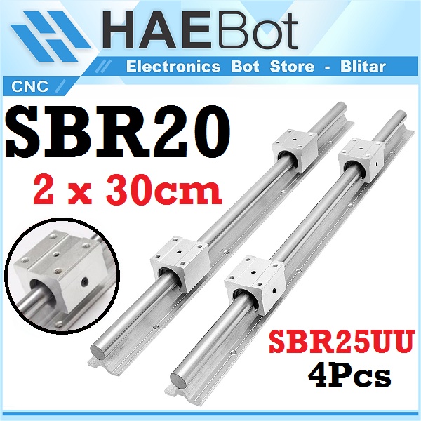 [HAEBOT] Set Rail SBR20 SBR 20 2 x 30cm Rel Linear Shaft As 20mm CNC Stainless Steel 2x30cm Motion Z Axis Industri Plasma Router Full Triplek Mesin Mekanik