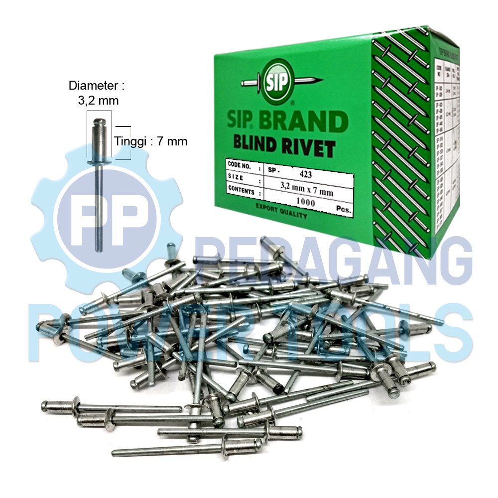 SIP 423 PAKU RIVET 3.2 x 7 MM BLIND RIPET RIFET TEMBAK 1 PAK 1.000 PCS