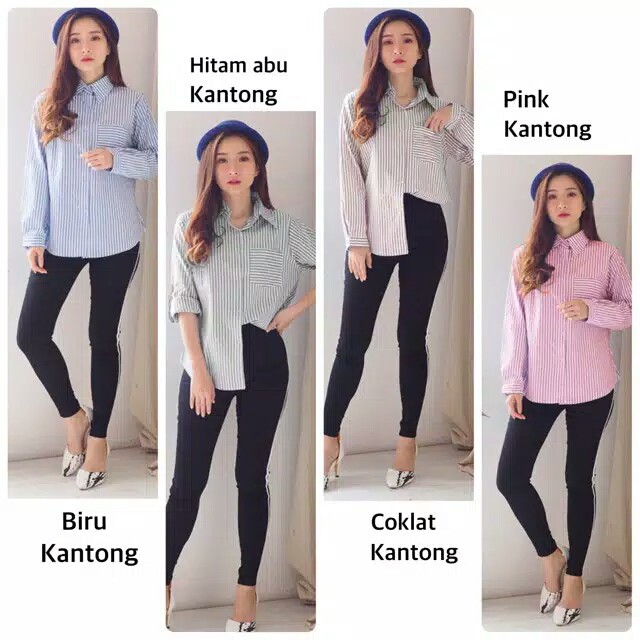 Chamele Atasan Wanita Kemeja Salur Basic Motif Stripe 2155 / 2991