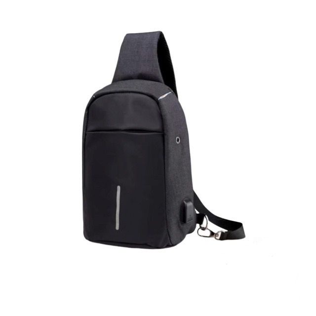 Tas slempang anti maling ada port usb durable hitam 425