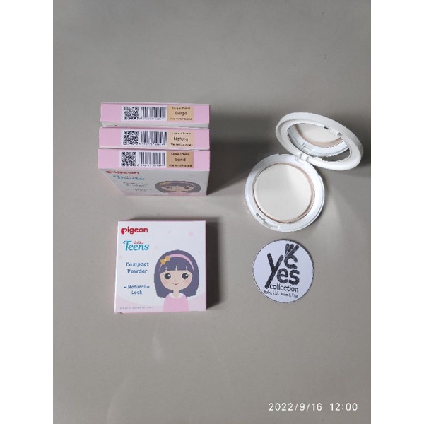 Pigeon Teens compact powder Natural Look Tempat Kaca + Refill PINK Bedak Padat refil isi Anak Remaja