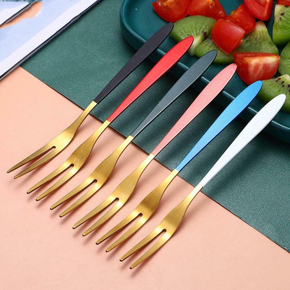 [Multicolor Cute Mini Fruit Fork ][Stainless Steel Cake Dessert Moon Cake Fork][Fruits Salad Appetizer Small Fork ]