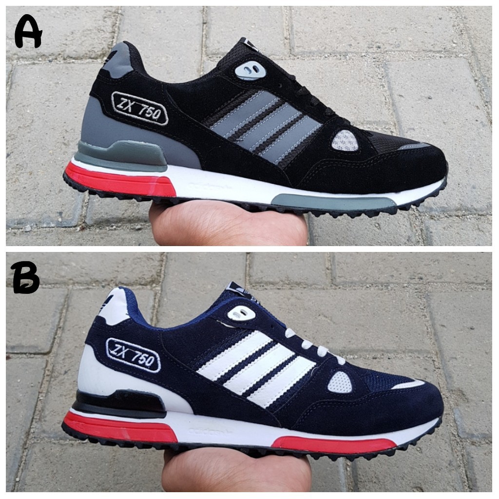 SNEAKERS COWOK HITAM BIRU MISTY  sepatu adidas ZX 750 impor 39 - 44