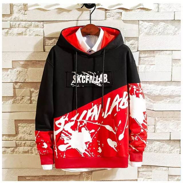 Sweater hoodie pria SKCFNLAB sweater cowok reglan fleece