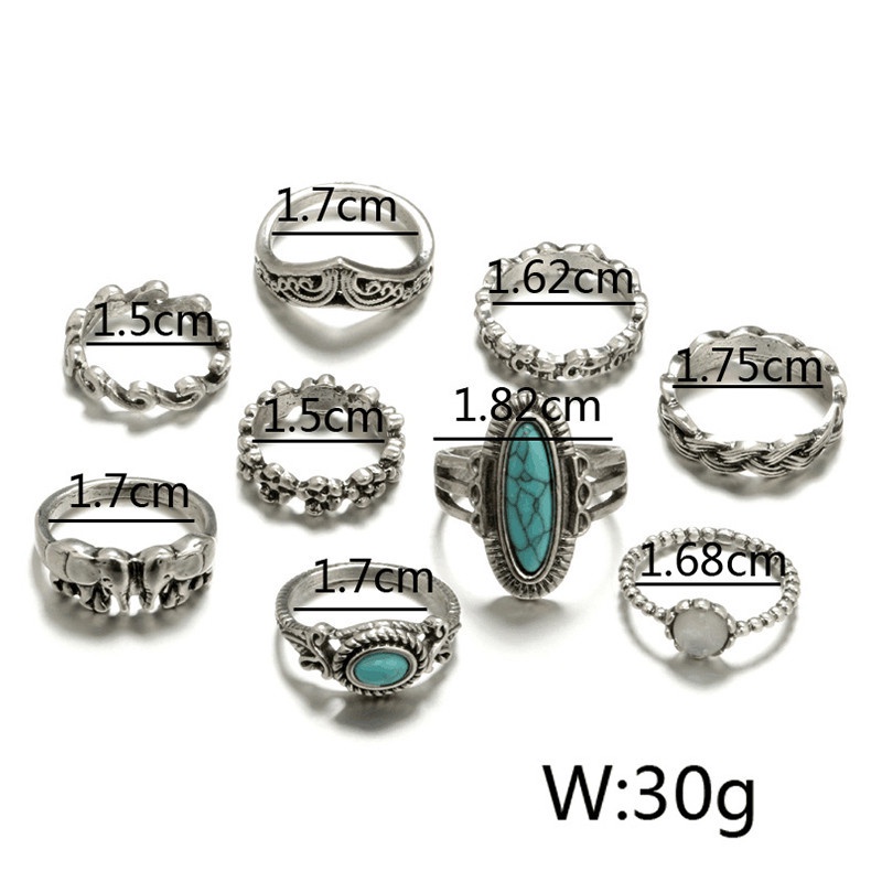 9 Pcs / Set Cincin Turquoise Gaya Bohemia Untuk Wanita